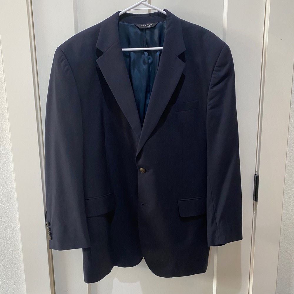Jos. A. Bank Mens Navy Blue Blazer Brass Crest Buttons Two Button Sport Coat